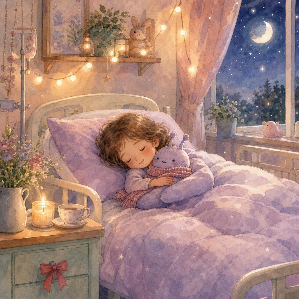 A child sleeping peacefully with a Snuggs plush